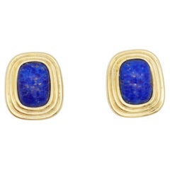 Christian Dior Vintage Rare Gold Blue Lapis Foil Stone Cabochon Octagon Earrings