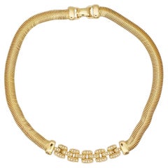 Christian Dior Vintage Rare Gold Crystals Bib Omega Snake Interlinked Necklace