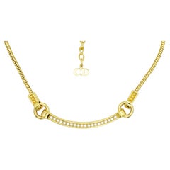 Christian Dior Vintage Rare Gold Crystals Crescent Curved Hoop Pendant Necklace