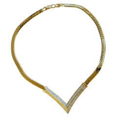Christian Dior Vintage Rare Gold Crystals Large Triangle Square Chunky Necklace