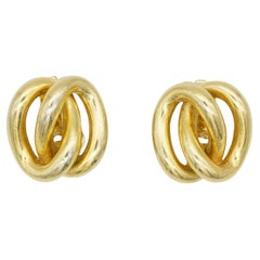 Christian Dior Vintage Rare Gold Double Oval Knot Rope Interlocked Hoop Earrings