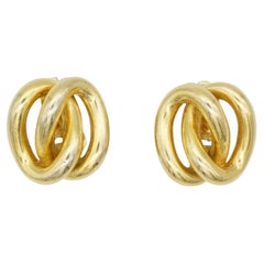 Christian Dior Vintage Rare Gold Double Oval Knot Rope Interlocked Hoop Earrings