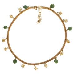 Christian Dior Vintage Rare Gold Green Emerald Grape Fruit Charms Mesh Necklace