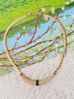 Christian Dior Vintage Rare Gold Gripoix Green Emerald Crystal Crescent Necklace