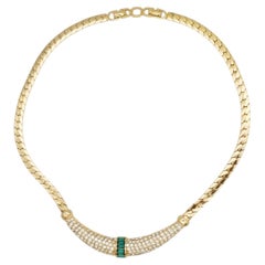 Christian Dior Vintage Rare Gold Gripoix Green Emerald Crystal Crescent Necklace