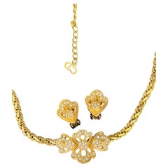 Christian Dior Vintage Rare Gold Leaf Cluster Braid Openwork Omega Chunky 2 Set