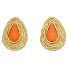 Christian Dior Vintage Rare Gold Orange Cabochon Spiral Water Drop Earrings