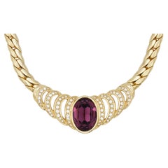 Christian Dior Vintage Rare Gold Oval Crystals Amethyst Heart Openwork Necklace