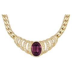 Christian Dior Vintage Rare Gold Oval Crystals Amethyst Heart Openwork Necklace