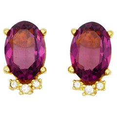 Orecchini Christian Dior vintage rari in oro, viola, con ametista, forma ovale e cristalli trasparenti