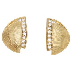 Christian Dior Vintage Rare Gold Semi Circle Triangle Shell Crystals Earrings