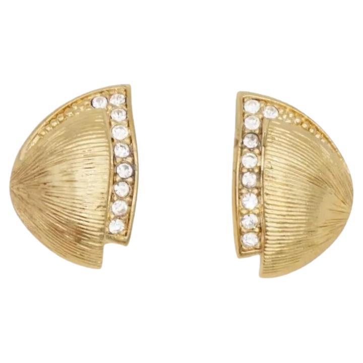 Christian Dior Vintage Rare Gold Semi Circle Triangle Shell Crystals Earrings