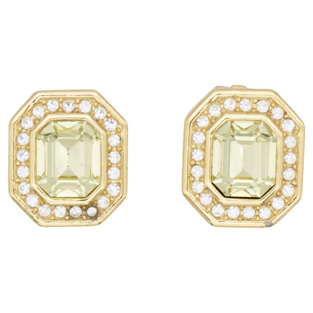 Christian Dior Vintage Rare Gold Topaz Light Green Octagon Crystals Earrings