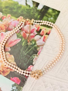 Christian Dior Vintage Rare Gold White Pearls Crystals Strands Elegant Necklace