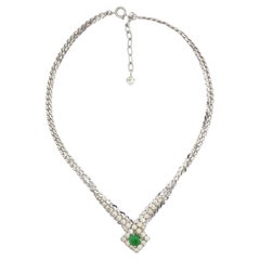 Christian Dior Vintage – Seltene, grüne Smaragdkristalle, quadratische, mehrreihige Silberkette