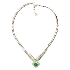 Christian Dior Vintage – Seltene, grüne Smaragdkristalle, quadratische, mehrreihige Silberkette