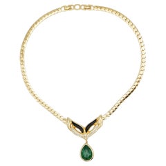 Christian Dior Vintage Rare Gripoix Green Emerald Gold Water Drop Necklace