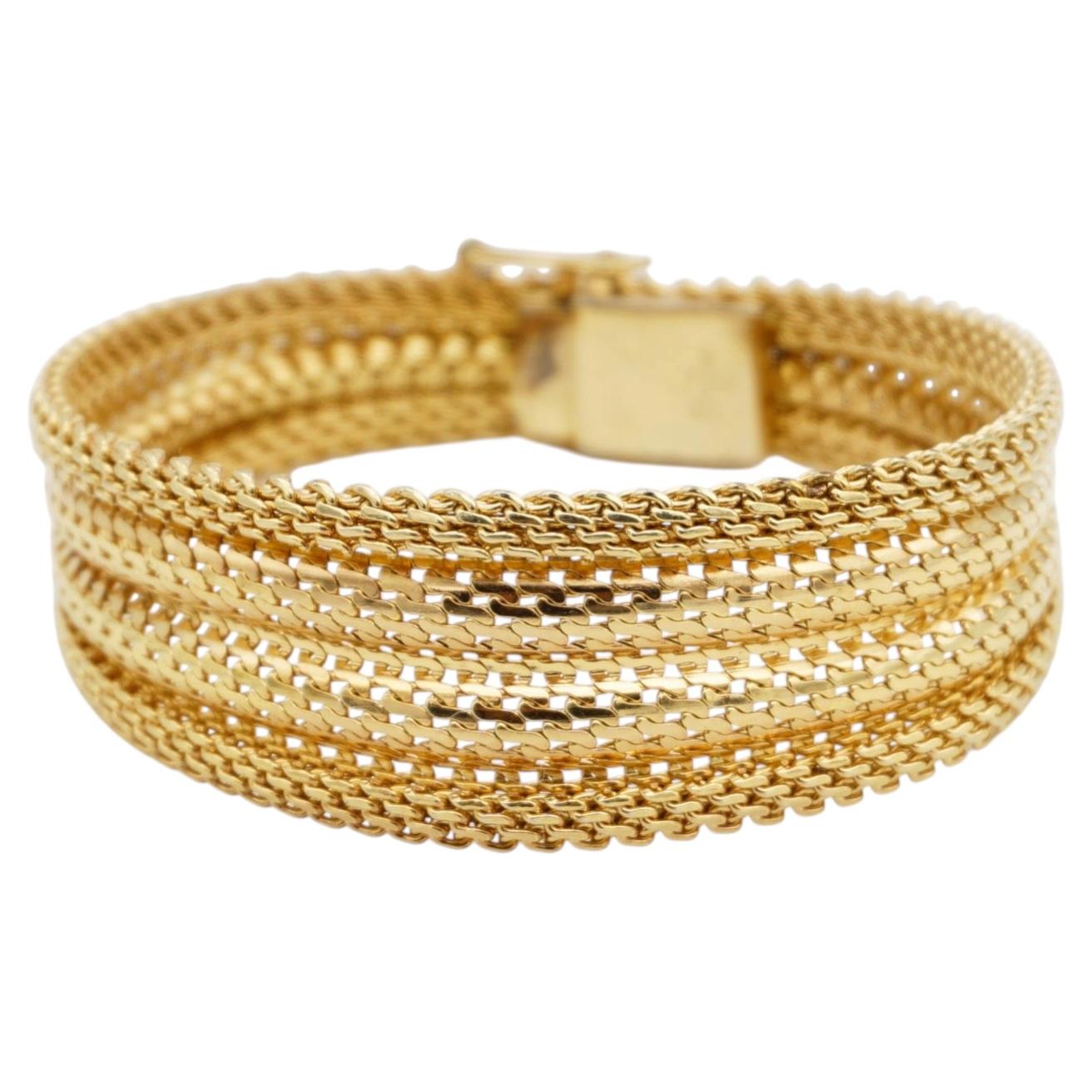 Christian Dior Vintage Rare GROSSE 1960 Fish Ridged Woven Mesh Gold Bracelet
