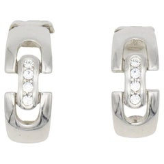 Christian Dior Vintage Rare GROSSE 1970s Crystals Silver Hoop Domed Earrings