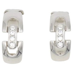 Christian Dior Vintage Rare GROSSE 1970s Crystals Silver Hoop Domed Earrings