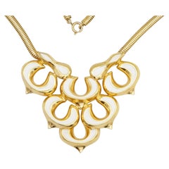 Christian Dior Vintage Rare GROSSE 1972 Massive Gold White Clovers Leaf Necklace