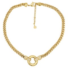 Christian Dior Vintage Rare GROSSE Circle Crystals Door Knocker Cuban Necklace