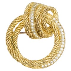 Christian Dior Vintage Rare GROSSE Gold Crystals Circle Interlocked Rope Brooch