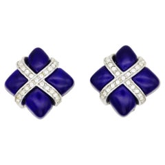 Christian Dior Vintage Rare GROSSE Lapis Navy Square Cross Crystals Earrings