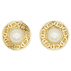 Christian Dior Vintage Rare Iconic White Pearl Circle CD Elegant Clip Earrings