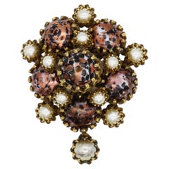 Christian Dior Vintage Rare Kramer Pearls Red Leopard Cabochon Statement Brooch