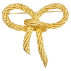 Christian Dior Vintage Rare Large Gold Bow Ribbon Butterfly Rope Chunky Brooch