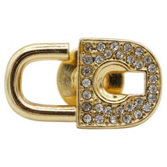 Christian Dior Vintage Rare Padlock Key Gold Crystals Logo CD Retro Pin Brooch
