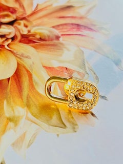Christian Dior Vintage Rare Padlock Key Gold Crystals Logo CD Retro Pin Brooch