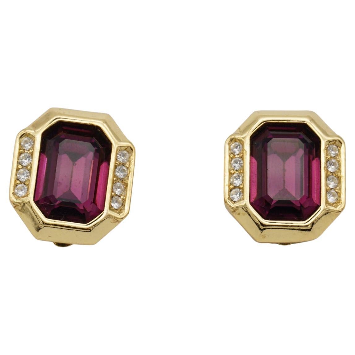 Christian Dior Vintage – Seltene violette Amethystkristalle – Rechteckige und achteckige Ohrringe
