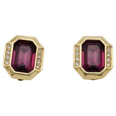 Christian Dior Vintage Rare Purple Amethyst Crystals Rectangle Octagon Earrings
