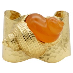 Christian Dior Vintage Rare Robert Goossens Gold Huge Jelly Belly Shell Bangle