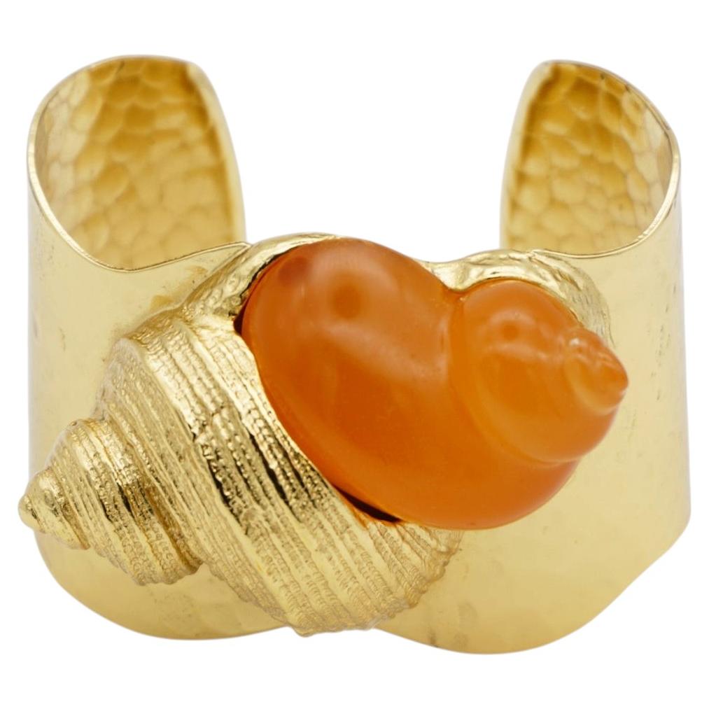 Christian Dior Vintage Rare Robert Goossens Gold Huge Jelly Belly Shell Bangle For Sale