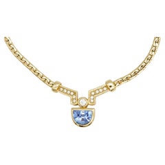Christian Dior Vintage Rare Unisex Gold Blue Aqua Semi Circle Drop Necklace