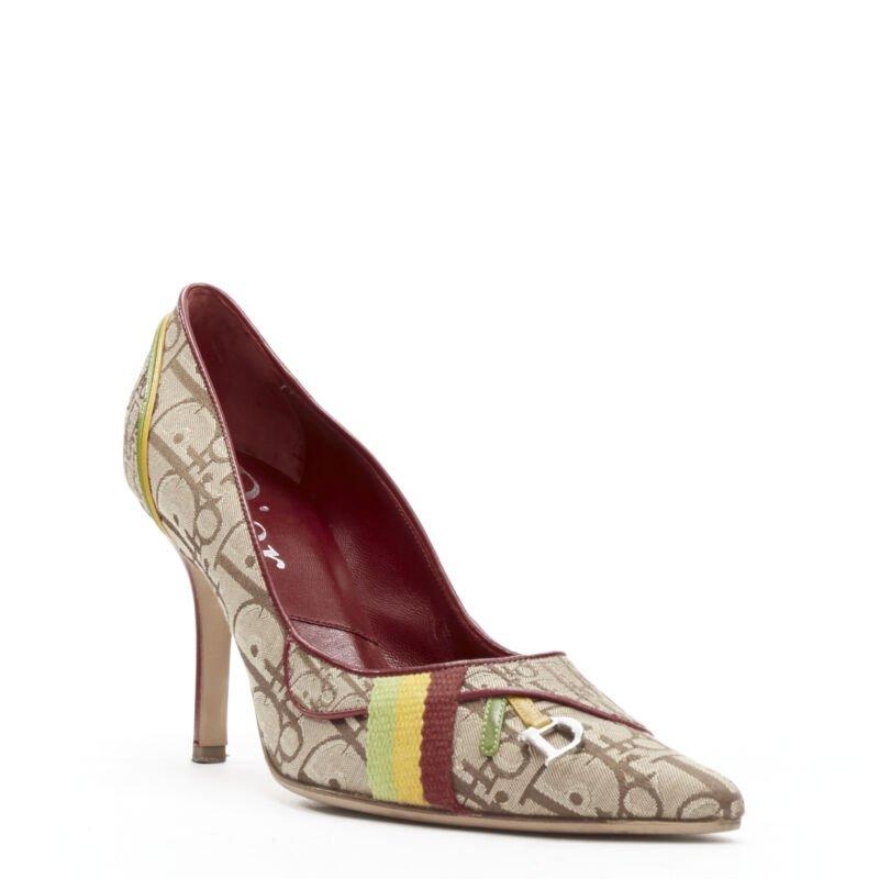 Brown CHRISTIAN DIOR Vintage Rasta brown monogram web trim pigalle pump EU36.5