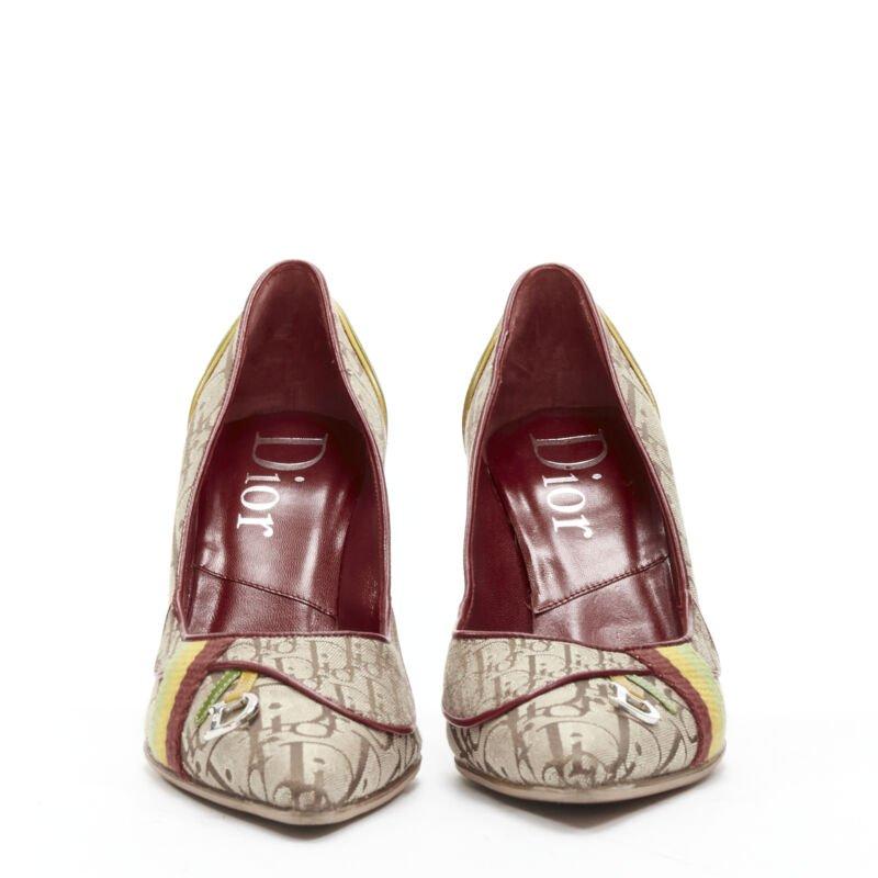 CHRISTIAN DIOR Vintage Rasta brown monogram web trim pigalle pump EU36.5 In Good Condition In Hong Kong, NT