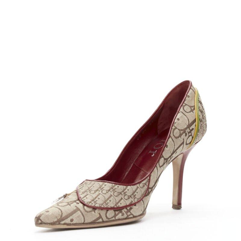 Women's CHRISTIAN DIOR Vintage Rasta brown monogram web trim pigalle pump EU36.5