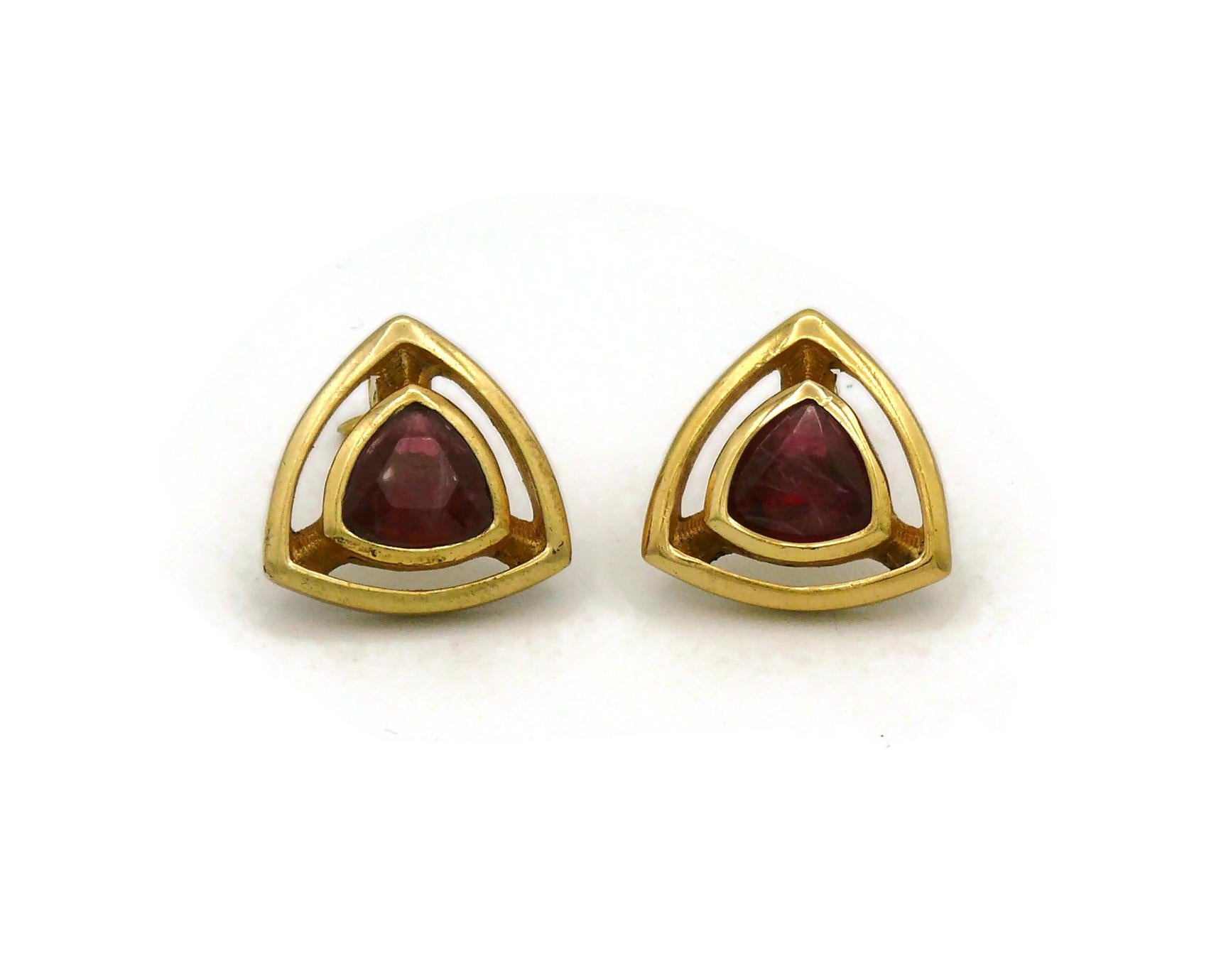 Christian Dior Vintage Red Glass Cabochon Clip-On Earrings For Sale 1