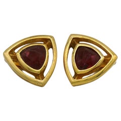 Christian Dior Vintage Red Glass Cabochon Clip-On Earrings