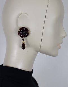 CHRISTIAN DIOR Vintage Red Glass Flower Dangle Earrings