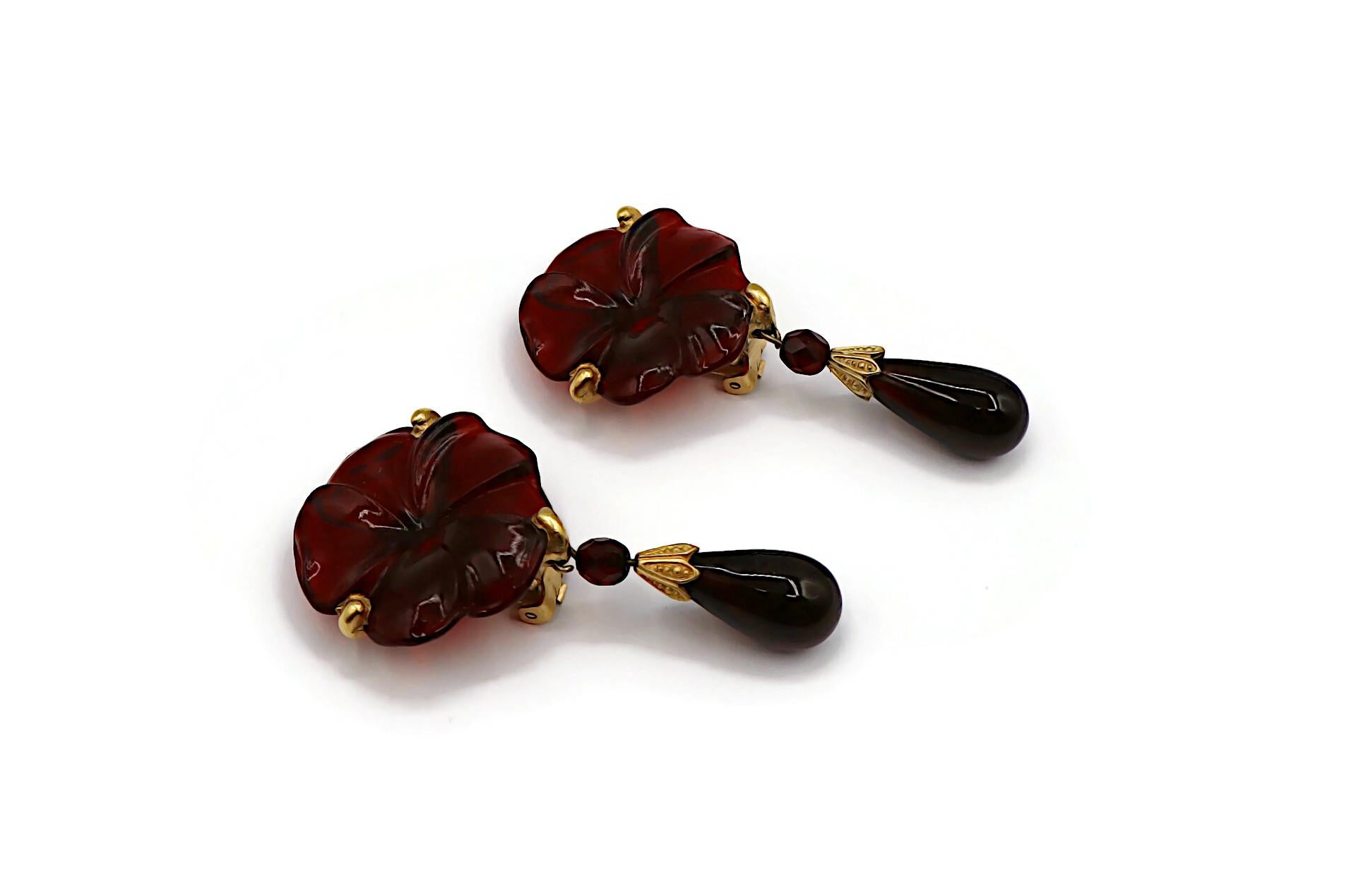 Women's CHRISTIAN DIOR Vintage Red Glass Flower Dangle Earrings For Sale