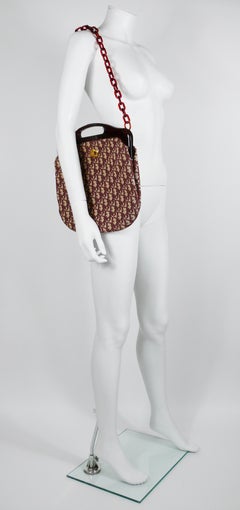Christian Dior Vintage Red Jacquard Monogram Canvas Frame Bag