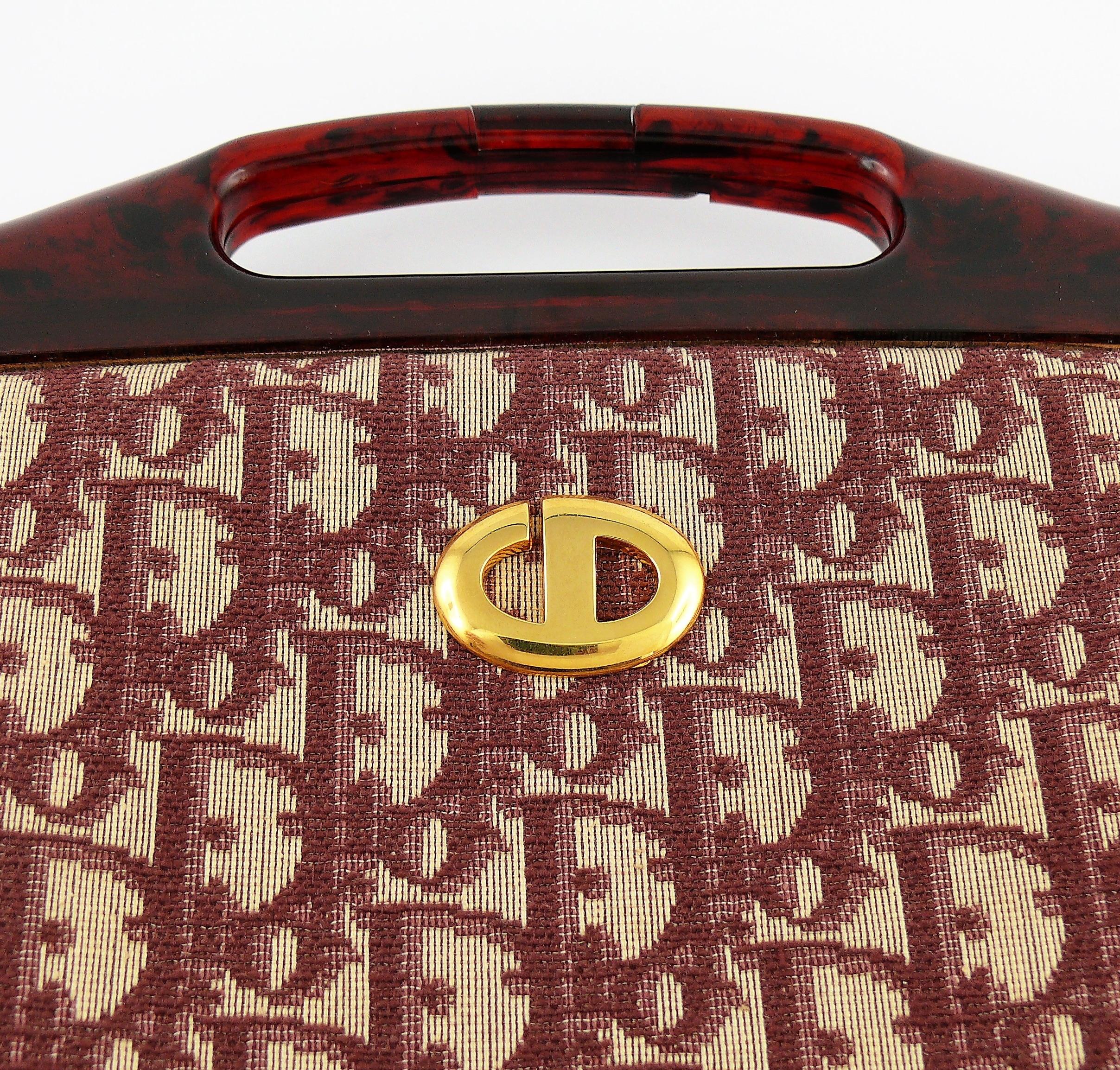 Christian Dior Vintage Red Jacquard Monogram Canvas Frame Bag In Good Condition In Nice, FR