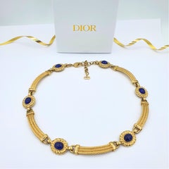 Christian Dior – Vintage Rope Chain Necklace with Blue Cabochon Stones