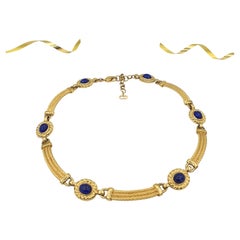 Christian Dior – Vintage Rope Chain Necklace with Blue Cabochon Stones