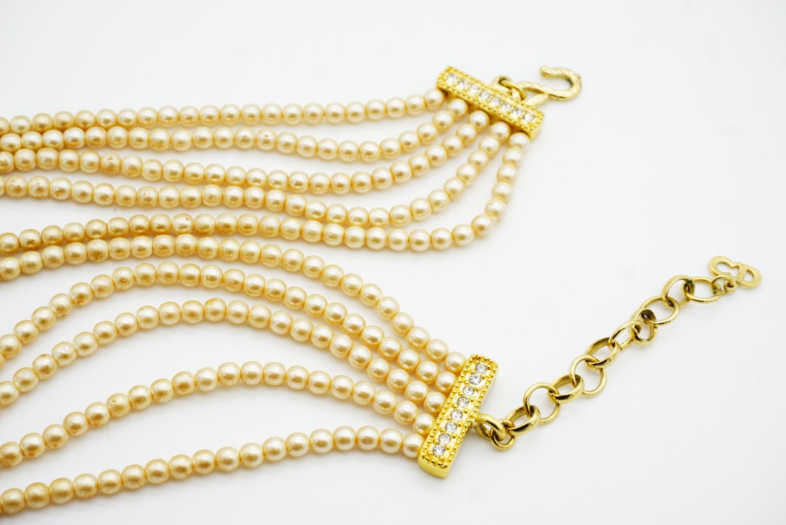 Christian Dior Vintage Rose Crystals Openwork Pearls Five Layer Choker Necklace For Sale 5